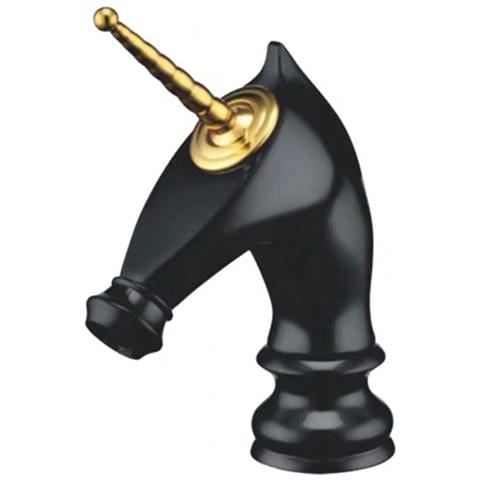 Rubinetto per lavabo da bagno, Blackswan, tipo M281 Unicorn, modello corto nero /oro, misura 20 cm - Foto 4