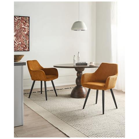 Set Di 2 Sedie Da Pranzo Mori Velluto A Coste Arancione - Foto 1