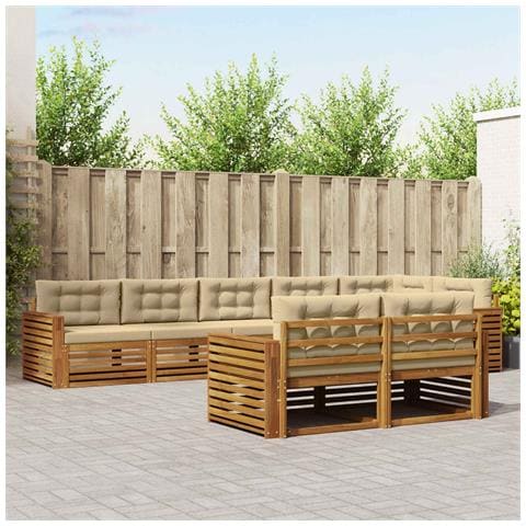 Set di divani da esterno con cuscino 8 pcs Naturale e Beige - Foto 2