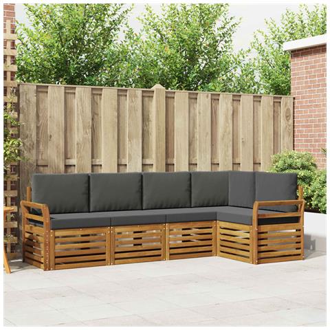 Set divani 5 pcs Naturale e Antracite Legno di Acacia Massello - Foto 2