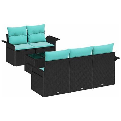 Set Divano da Giardino 6 pcs Nero e Turchese polyrattan - Foto 1