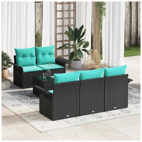 Set Divano da Giardino 6 pcs Nero e Turchese polyrattan - Foto 2