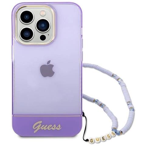 Guess Guhcp14xhgcohu Custodia Per Iphone 14 Pro Max 6.7 Viola /viola Con Cinturino Trasparente Perlato. - Foto 1