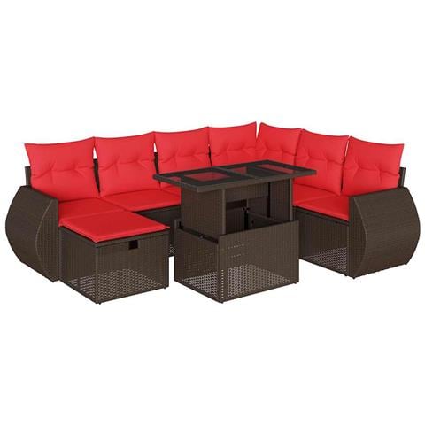 Set Divani da Giardino 8 pz con Cuscini Marrone in Polyrattan - Foto 1