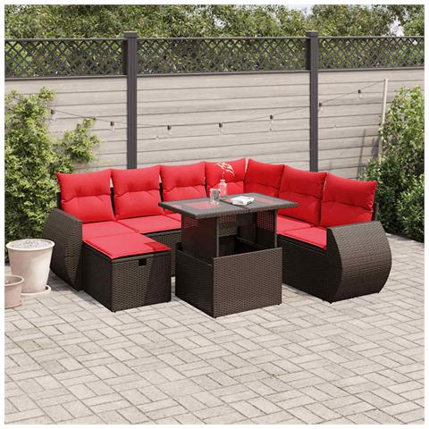 Set Divani da Giardino 8 pz con Cuscini Marrone in Polyrattan - Foto 2