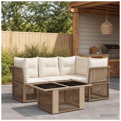 Set Divano da Giardino 5 pz Beige polyrattan - Foto 10