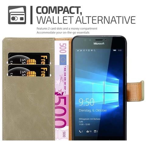 Custodia Compatibile Con Nokia Lumia 950 In Marrone Cappuccino - Coperchio Protettiva Con Chiusura Magnetica, Funzione Stand E Tasca Per Le Carte - Foto 7