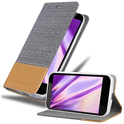 Custodia Compatibile Con Motorola Moto G2 In Grigio Chiaro Marrone - Coperchio Protettiva Con Chiusura Magnetica, Funzione Stand E Tasca Per Le Carte - Foto 1