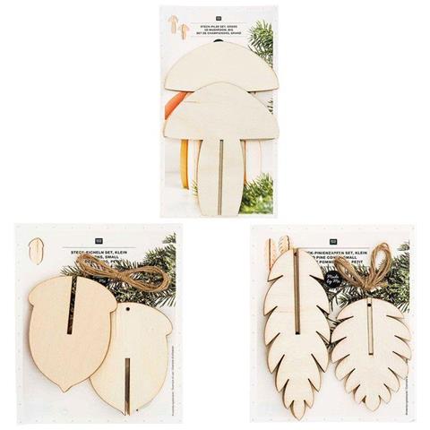 Confezione Di Decorazioni Natalizie In Legno - 3 Ghiande + 3 Pigne + 2 Funghi - Foto 1