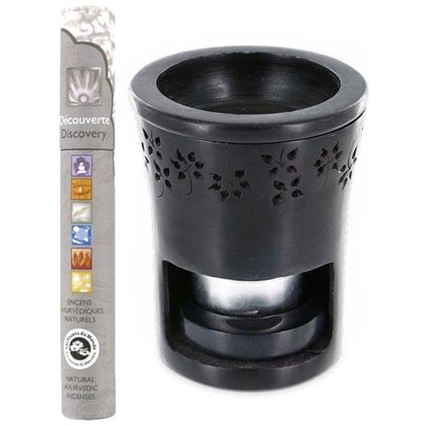 Bruciatore Di Incenso Pietra Nera + Incenso Naturale Ayurvedico - Foto 1