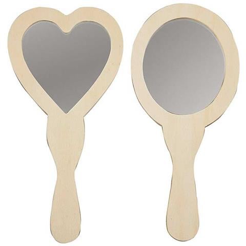 2 Specchi A Mano In Legno, Per Decorare Cuore E Ovale - 24 Cm - Foto 1