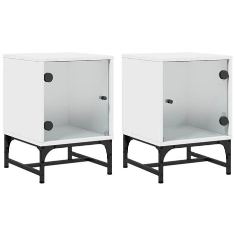 Comodini Con Ante In Vetro 2pz Bianco 35x37x50 Cm - Foto 2