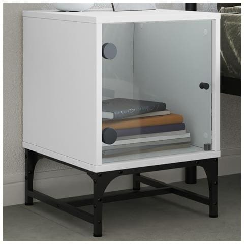 Comodini Con Ante In Vetro 2pz Bianco 35x37x50 Cm - Foto 3