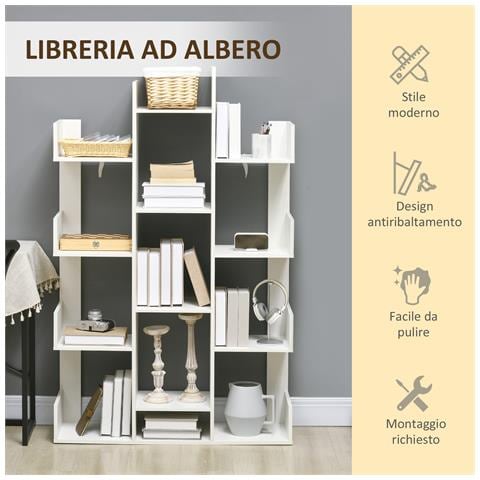 Mobile Libreria Ad Albero Con 13 Ripiani In Legno Truciolare, 96x30x150cm - Foto 6