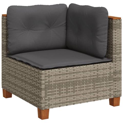 Divano Angolare Da Giardino Con Cuscini Grigio In Polyrattan - Foto 1