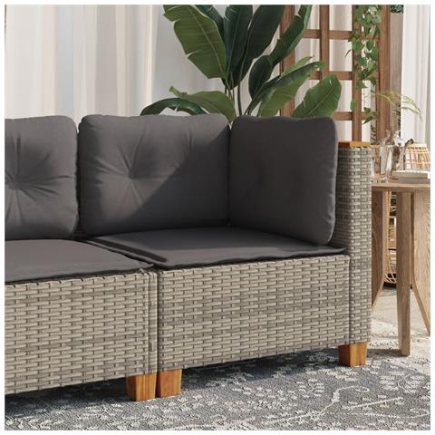 Divano Angolare Da Giardino Con Cuscini Grigio In Polyrattan - Foto 2