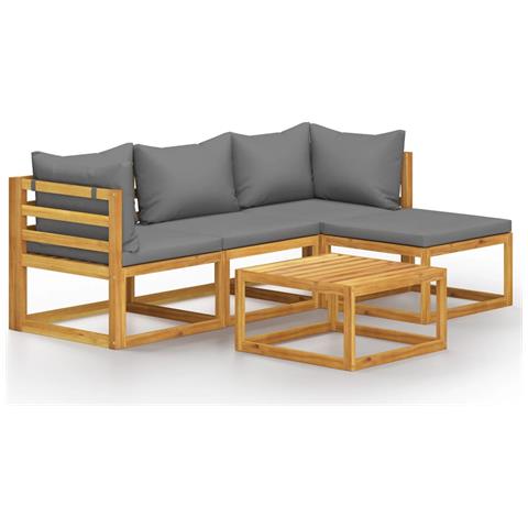 Set Salotto Da Giardino 5 Pz Con Cuscini Legno Massello Acacia - Foto 2