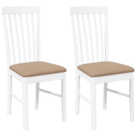 Sedie da Pranzo con Cuscini 2 pz Bianco Legno Massello di Hevea - Foto 1