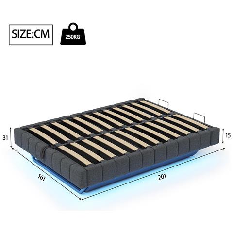 Letto Imbottito 160x200 Cm, Struttura Letto Flottante Idraulica, Senza Testiera , Grigio - Foto 2