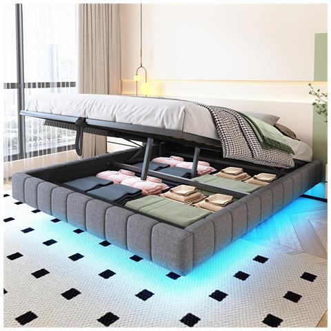 Letto Imbottito 160x200 Cm, Struttura Letto Flottante Idraulica, Senza Testiera , Grigio - Foto 1
