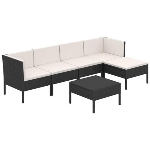 Set Divani Da Giardino 6 Pz Con Cuscini In Polyrattan Nero - Foto 1