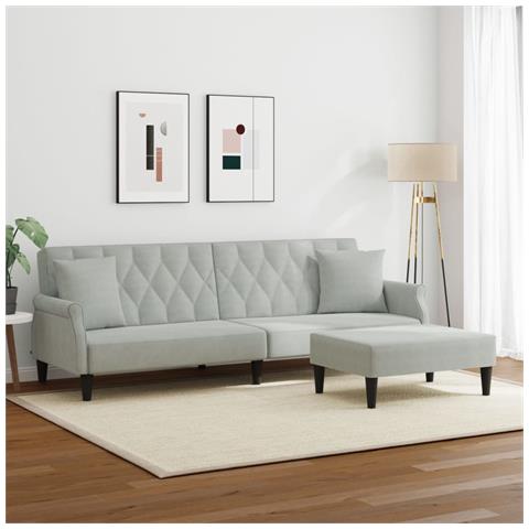 Divano Letto 2posti Cuscini E Poggiapiedi Grigio Chiaro Velluto - Foto 2