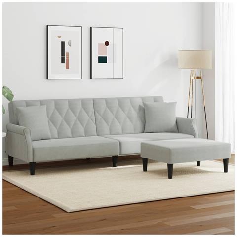 Divano Letto 2posti Cuscini E Poggiapiedi Grigio Chiaro Velluto - Foto 8