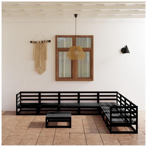 Set Divani Da Giardino 9 Pz Nero In Legno Massello Di Pino - Foto 8