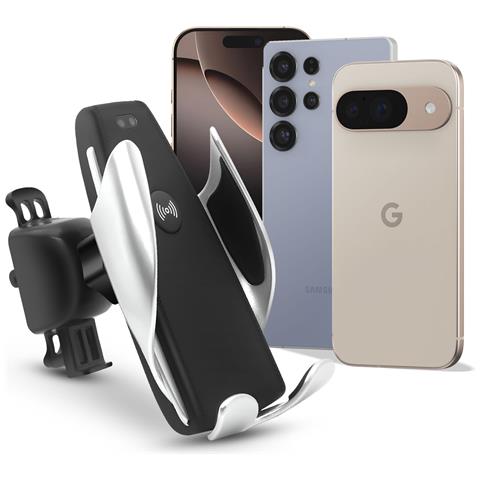 Supporto Auto Telefono Fino A 6,9"" Qi 15w, Nero / Argento - Foto 2