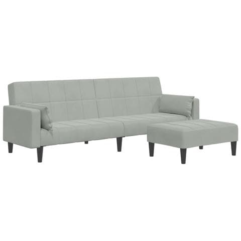 Divano Letto a 2 Posti con Poggiapiedi Grigio Chiaro in Velluto - Foto 1