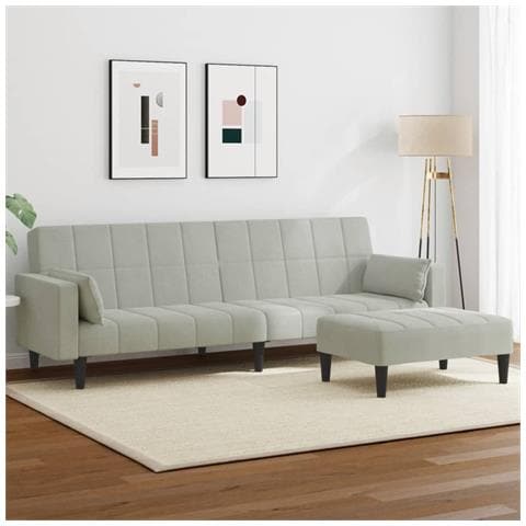 Divano Letto a 2 Posti con Poggiapiedi Grigio Chiaro in Velluto - Foto 2