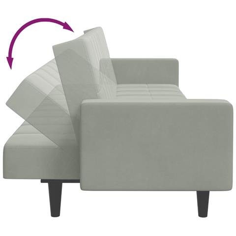 Divano Letto a 2 Posti con Poggiapiedi Grigio Chiaro in Velluto - Foto 8