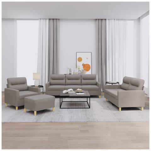 Set di Divani 4 pz con Cuscini Tortora in Tessuto - Foto 2