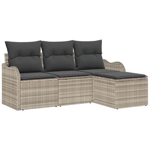 Set di divani da giardino  a 4 pezzi con cuscini Grigio chiaro Rattan in poliestere, Divano da giardino  per 2 persone con cuscini Grigio chiaro Rattan in poliestere - Foto 1