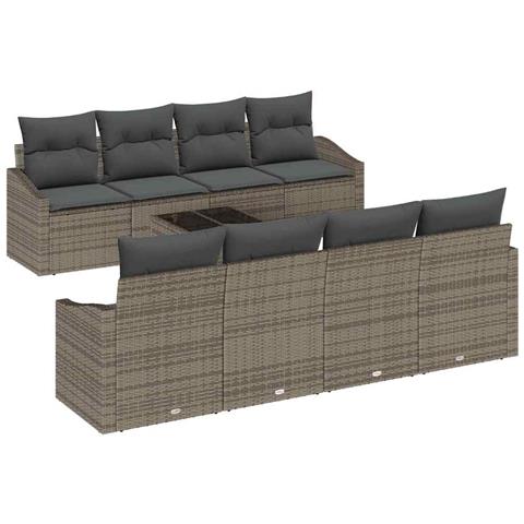 Set di divani da giardino 9 pezzi con cuscini Grigio Polyrattan - Foto 1