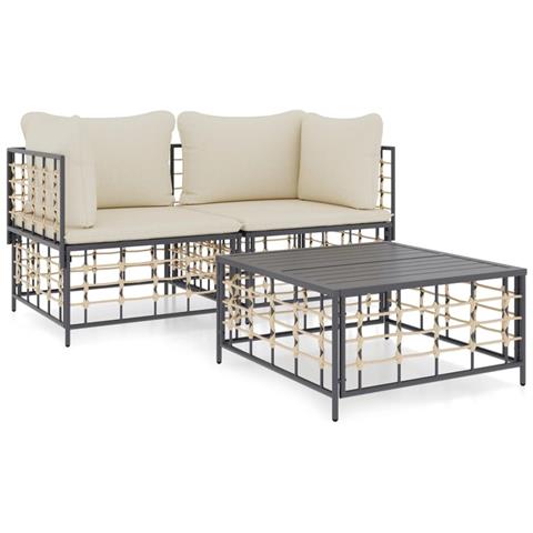 Set Divani da Giardino 3 pz con Cuscini Antracite in Polyrattan - Foto 1