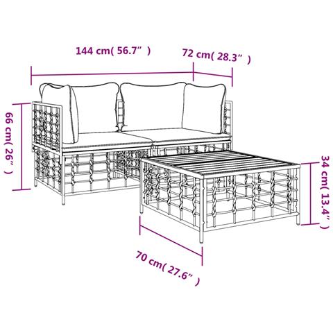 Set Divani da Giardino 3 pz con Cuscini Antracite in Polyrattan - Foto 8
