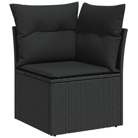 Set Divano Giardino 12 Pezzi con Cuscini Rattan Polimerico Nero Acacia, Divano Giardino 2 Posti con Ripostiglio e Cuscini Rattan Polimerico Nero, Set da Pranzo Giardino 3 Pezzi con Cuscini Rattan Polimerico Nero Acacia - Foto 2