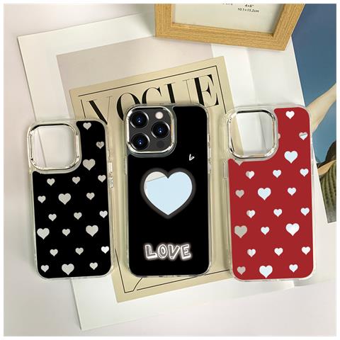Custodia Per Iphone 14 (6.1) Con Verniciatura A Specchio - Cuore Nero - Foto 4