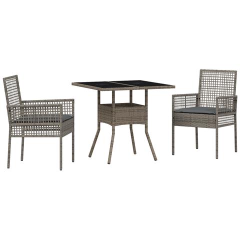 Set da Pranzo Giardino 3 Pezzi Grigio in Polyrattan - Foto 1