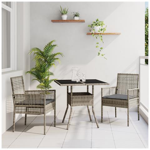 Set da Pranzo Giardino 3 Pezzi Grigio in Polyrattan - Foto 2