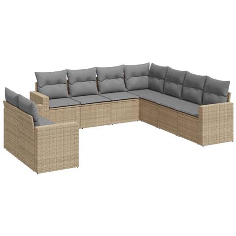 Set Divano da Giardino 9 pz con Cuscini Beige in Polyrattan - Foto 1