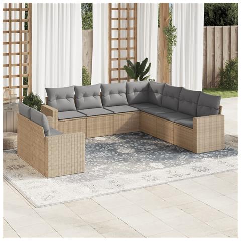 Set Divano da Giardino 9 pz con Cuscini Beige in Polyrattan - Foto 2