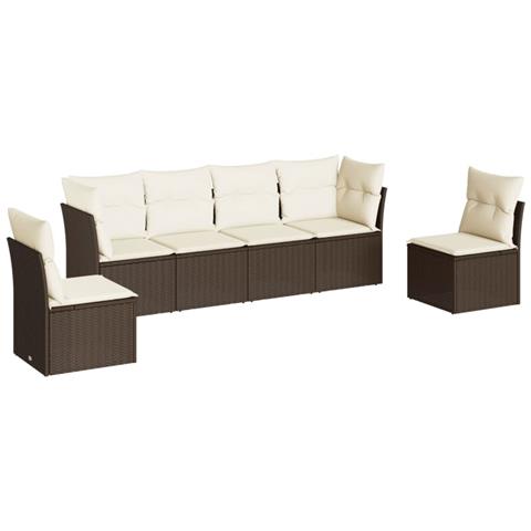 Set Divano da Giardino 6 pz con Cuscini Marrone in Polyrattan - Foto 1