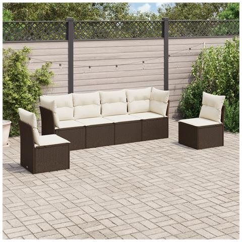 Set Divano da Giardino 6 pz con Cuscini Marrone in Polyrattan - Foto 2