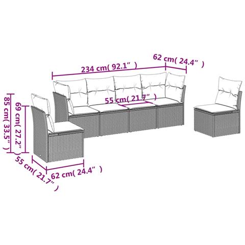 Set Divano da Giardino 6 pz con Cuscini Marrone in Polyrattan - Foto 3