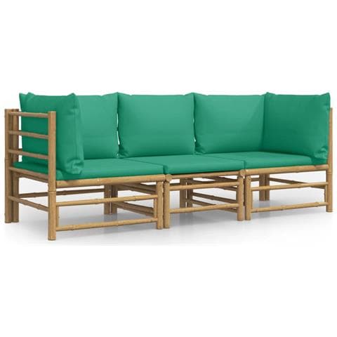 Set Salotto da Giardino 3pz con Cuscini Verdi Bambù - Foto 1