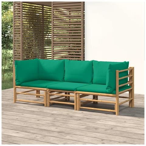 Set Salotto da Giardino 3pz con Cuscini Verdi Bambù - Foto 2