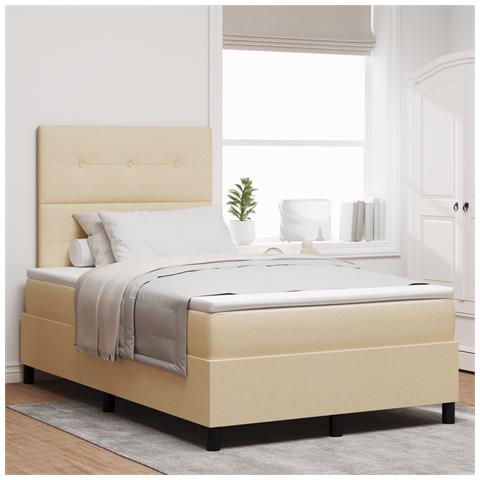 Letto a molle con materasso crema 120x200 cm tessuto - Foto 2