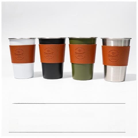 Set Di 4 Tazze Portatili Da Campeggio Per Vino/tè - Acciaio Inossidabile E Pelle  350 Ml - Foto 2